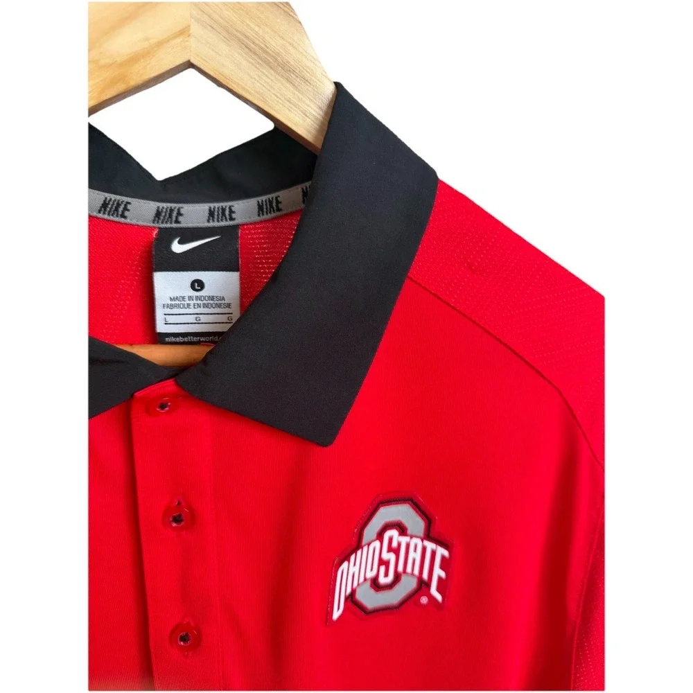 Nike Ohio State Buckeyes OSU Mens Coaches Polo Shirt Large L Red Dri-Fit Gameday